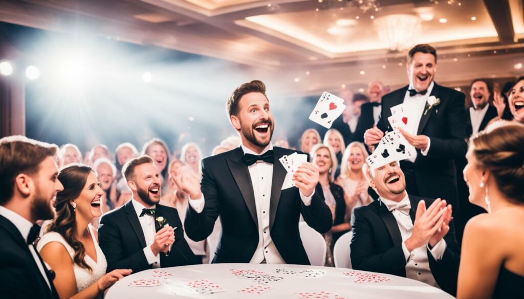 Humour et interactivité lors d'un spectacle de magie lors d'un mariage